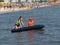 Children float on an inflatable mattress