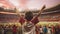 Children football aficionado celebrates team victory from stands, Generative AI