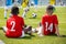 Children football soccer tournament. Kids playing football match