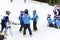 Children form ski school team groups during the annual winter school holiday