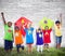 Children Friends Kite Colourful Kids Smiling Concept