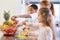 Children at the fruit buffet of the elementary school