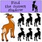 Children games: Find the correct shadow. Cute little antelope.