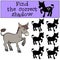 Children games: Find the correct shadow. Little cute donkey.