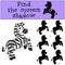 Children games: Find the correct shadow. Little cute zebra.