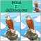 Children games: Find differences. Cute bald eagle sits on the rock.