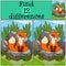 Children games: Find differences. Little cute baby fox looks at the fly.