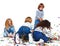 Children Gathering Confetti from Floor