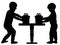 Children gifts. Happy cheerful child. Brothers receive gifts for holiday. Silhouette vector