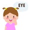 Children girl Pointing to and Saying `eye` as Part of Naming Body or Face Parts Series for kid isolated vector Illustration