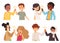 Children give high five greeting gesture, flat vector illustration isolated.
