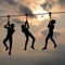 Children gliding on the flying fox contraption against a blue cl