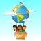 Children on globe hot air balloon vector illustration of cartoon travel adventure friendship and school education design