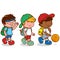 Children going to play basketball. Vector illustration