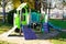 Children green playground activities in public outdoors park modern