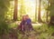 Children in Green Sunny Nature Woods