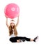 Children gym yoga girl with pilates pink ball