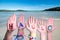 Children Hands Building Word Hallo Means Hello, Ocean Background