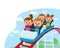 Children have fun in amusement park. Roller coaster. Exhilarating rides.Roller-coaster