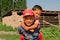 Children have fun outdoor in Central Asian village