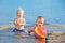 Children have a fun on the sea beach