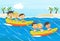 Children Having Fun On Banana Boat