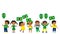 Children holding Brazil flags. Vector illustration