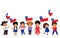 Children holding Chile flags. Vector illustration. Modern design template