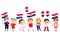 Children holding Croatian flags and balloons. Vector illustration. Modern design template