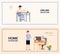 Children home schooling and online education banners set vector illustration.