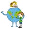 Children hugging the planet