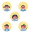 children icons set. Five different images of children. Baby girls and baby boys. Portraits