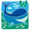 Children illustration of little whale. Alphabeth U