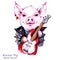 Children illustration. Watercolor rocker pig in jacket with electric guitar. Funny guitarist. Punk music. Symbol of 2019