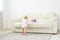 Children, infant and childhood concept - Beautiful cute soft baby playing on living room