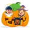 Children Inside Halloween Pumpkin