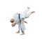 Children in judogi are training throws of judo