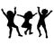 Children jumping. Black silhouettes on white background