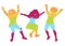 Children jumping. Colorful grunge silhouettes