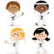 Children karate athletes in martial arts uniforms. Vector illustration