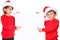 Children kids christmas Santa Claus pointing looking empty copyspace