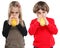 Children kids drinking orange juice healthy eating portrait form