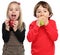 Children kids eating apple fruit autumn fall healthy isolated on