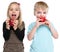 Children kids eating apple fruit autumn fall healthy isolated on