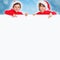 Children kids girl boy Christmas Santa Claus pointing happy empty banner copyspace copy space