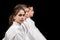 Children in kimono sitting on tatami on martial arts seminar. Selective focus