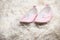Children leather shoes wool background