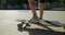 Children legs close up ride on skate longboard leads active lifestyle and sport