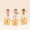 Children On Letters Cube School Study Alphabet Education