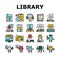 Children Library Read Collection Icons Set Vector